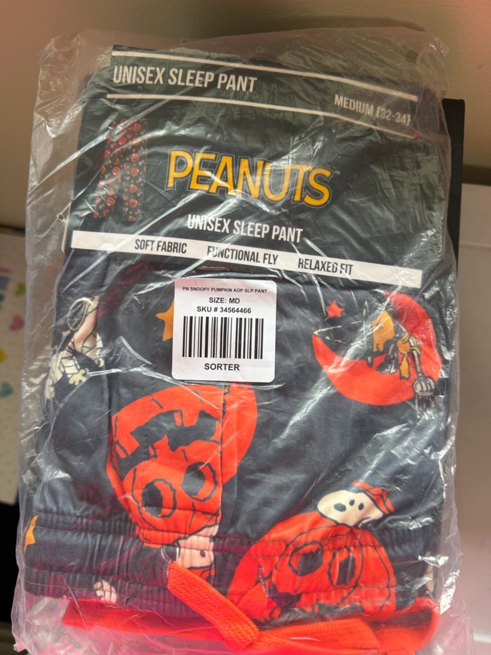 Peanuts Unisex Sleep Pant - black with Orange Pumpkin Print